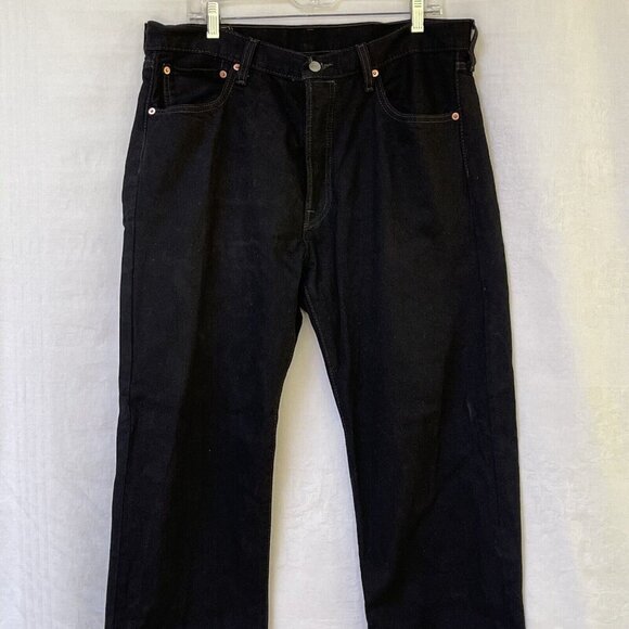 Levis 501 Black Jeans Mens 36 X 32 Regular FIt Casual Dark Wash Travel Vacation - Picture 2 of 13
